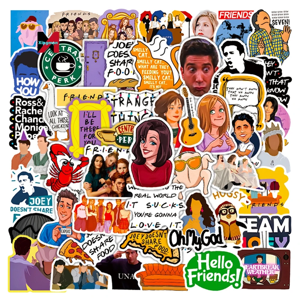 XM anime 50Pcs Cartoon Friends New American TV Show Decorative Stickers For Gift Phone Laptop Waterproof Soap Opera Sticker