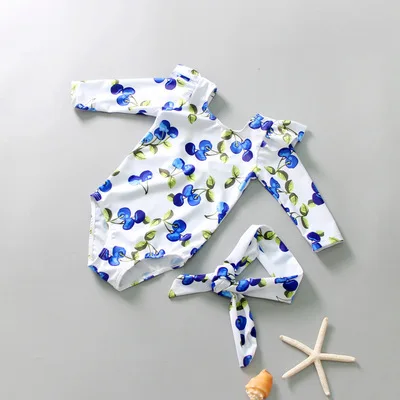 High Quality Girls One Piece Long Sleeves Swimsuit Custom Children Swimwear for Kids Swimming
