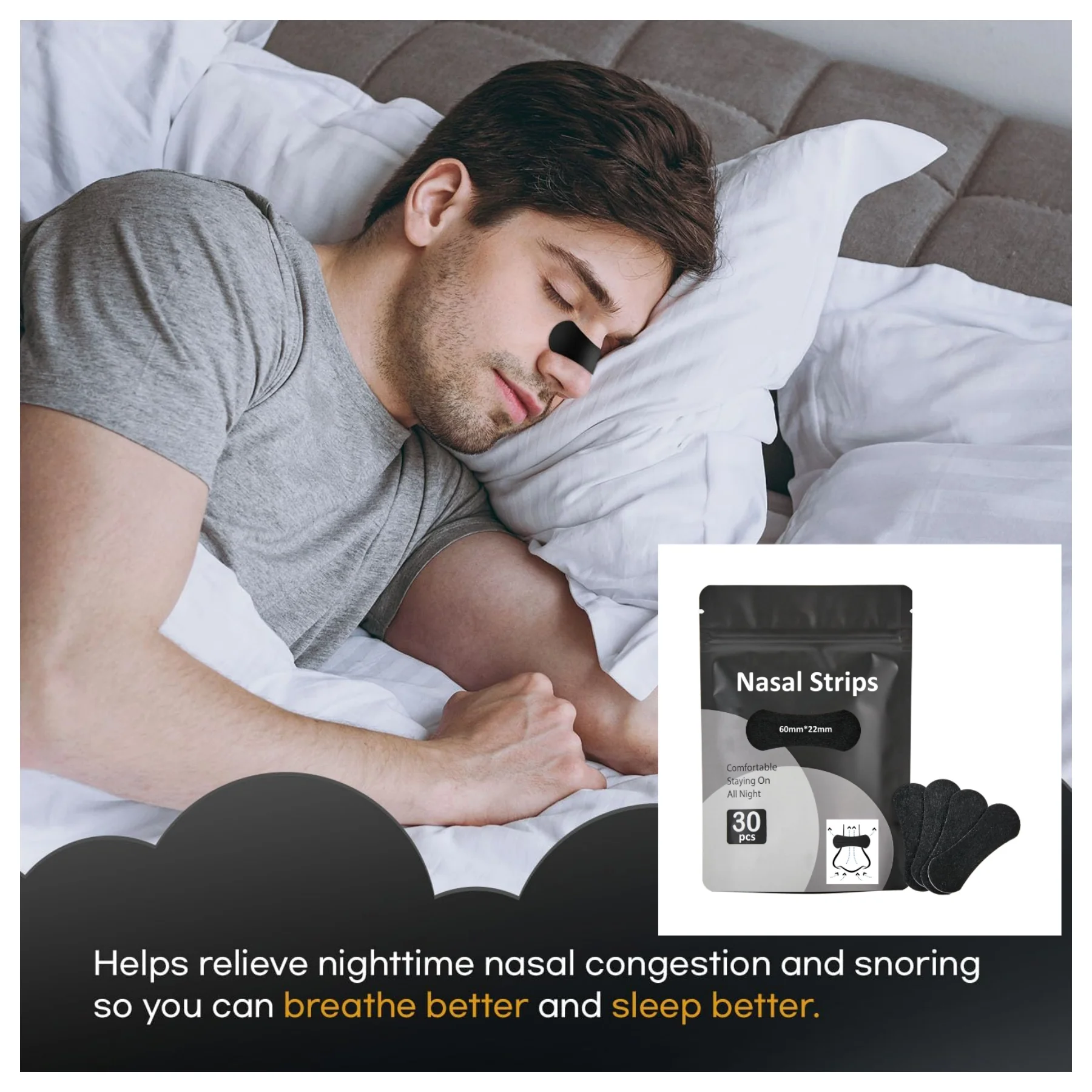 30 Pcs New Black Nasal Strips custom logo bag for better sleep nose tape anti snoring nose strip nasal plaster for better breath
