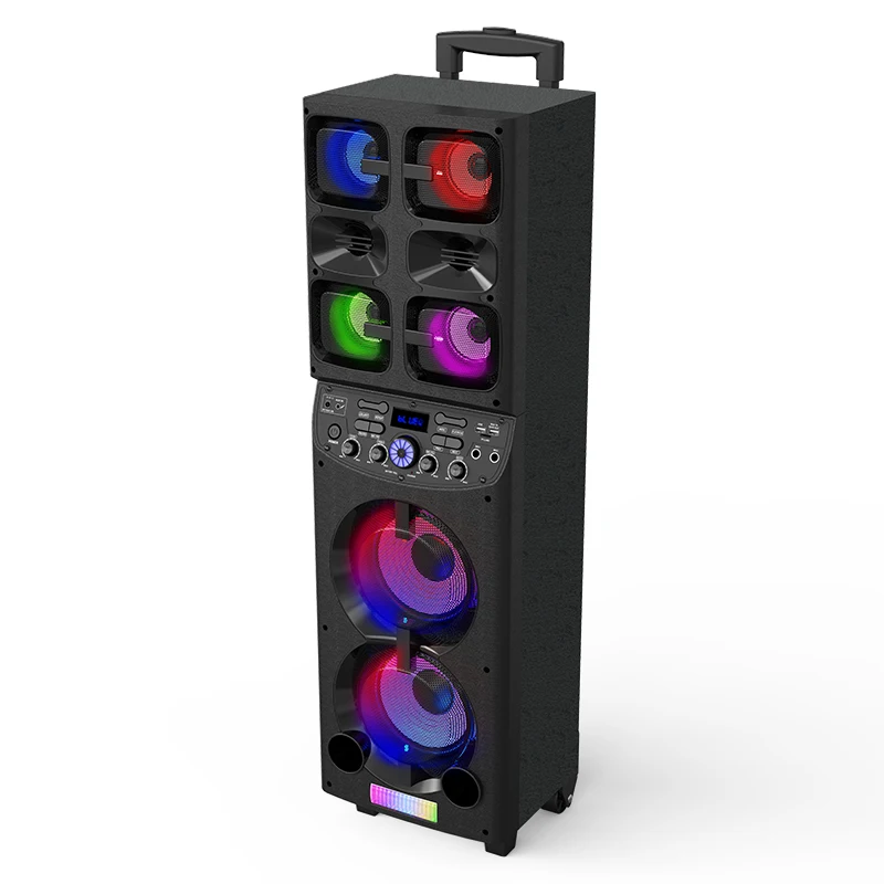 Dual 6.5' Super Bass Bluetooth Speaker USB FM Radio Home Audio Outdoor Trolley Party Karaoke Speaker