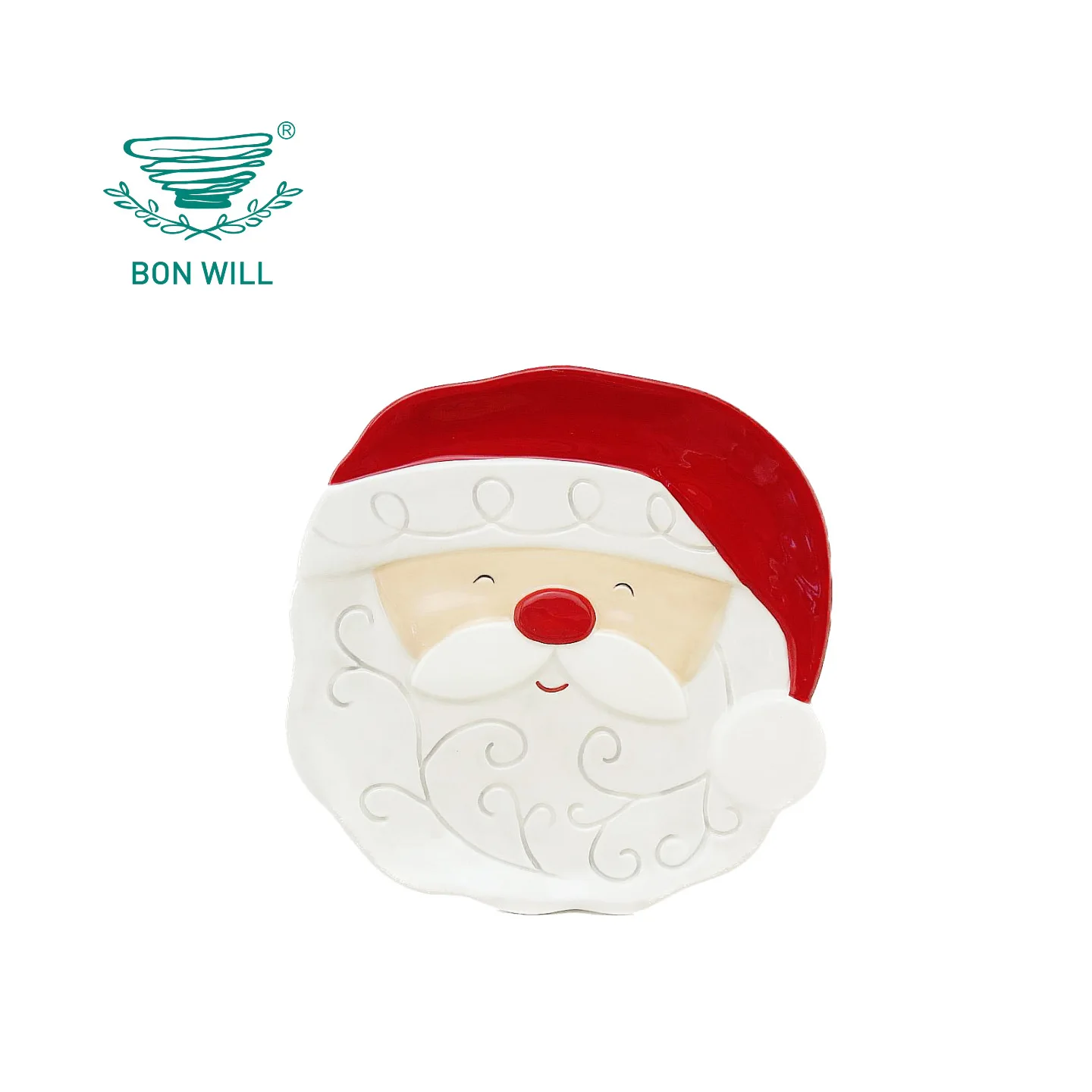 7' Stitch Embossed Santa Irregular Plate Christmas Ceramic Tableware and Gift 18cm
