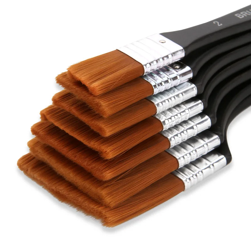 Flat Painting Brush Set Nylon Hair With Wood Handle For Acrylic Watercolor Oil Painting