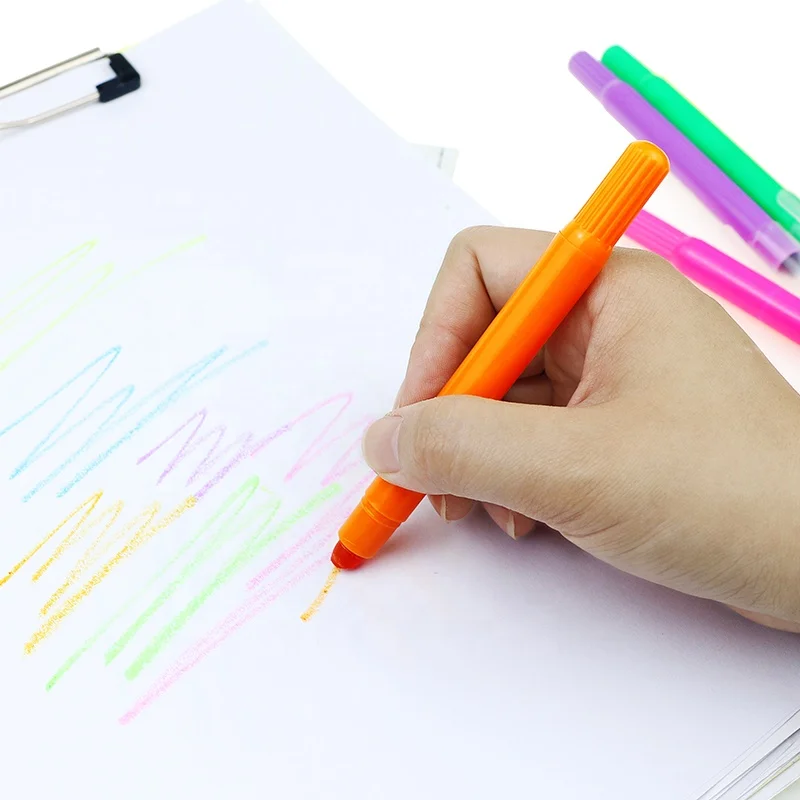 BECOL High Quality Custom 6pcs Twist Highlighter Marker Pen Fluorescent Colorful Solid Highlighter Wax Marker Pen Set