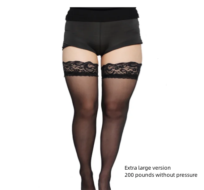 Plus Size Thigh High Stockings Sexy Lingerie Black Sheer Lace Top Hold Up Nylon Nightclubs Long Silk Stocking for Women