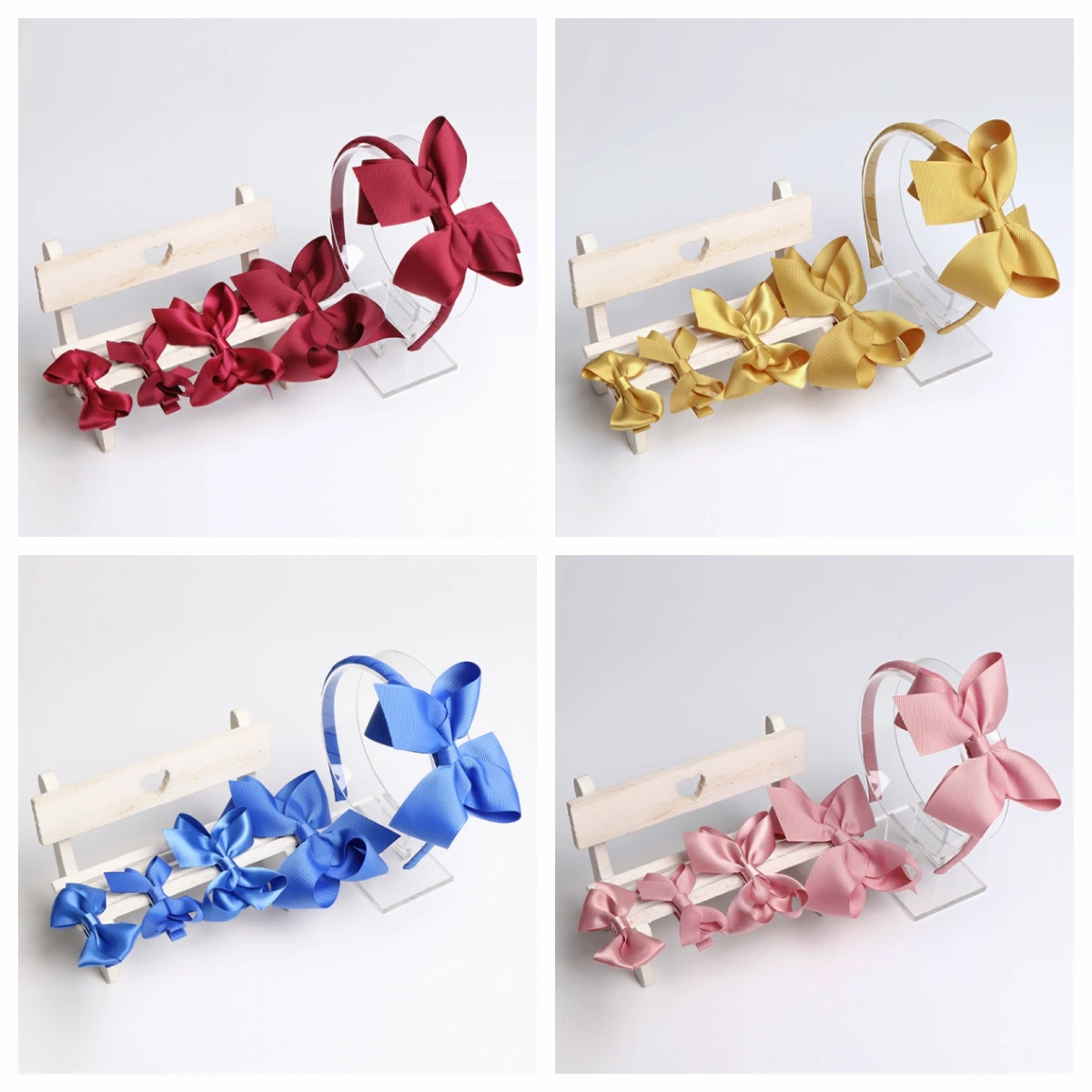 Kids Hair Accessories Set Toddler Bow Alligator Hair Clips AND Plastic Headband Set Wholesale Wine Red Hair Barrettes for Kids
