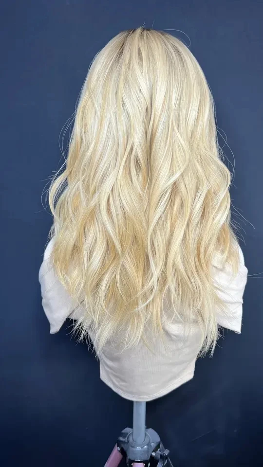 613# Blonde Light Brown Root High Density Double Drawn Wigs Bob Cut Shoulder Length Remy Virgin Hair Small Size Glueless Wig