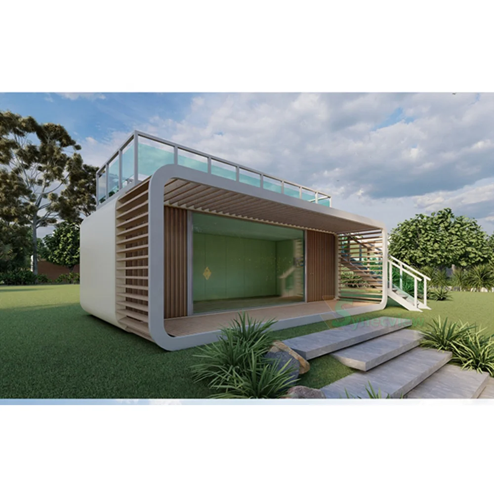 Prefab houses 2 Bedroom with Kitchen 20ft 40ft luxury light steel apple cabin house modular home glass design capsule pod house