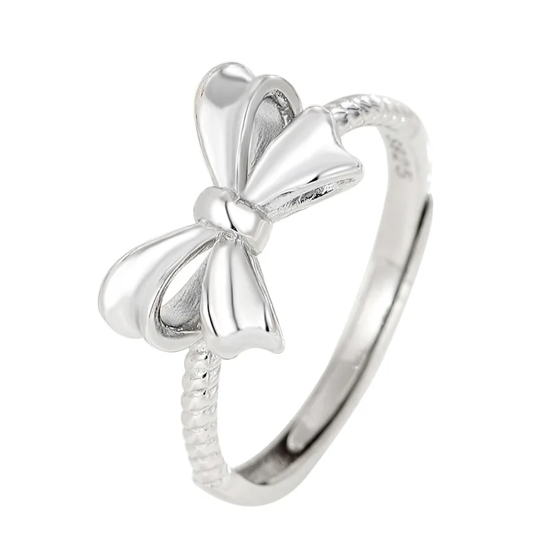 Ins Delicate Gold Plated Smooth Bow Shape Band Rings S925 Sterling Silver High Polished Bowknot Rings