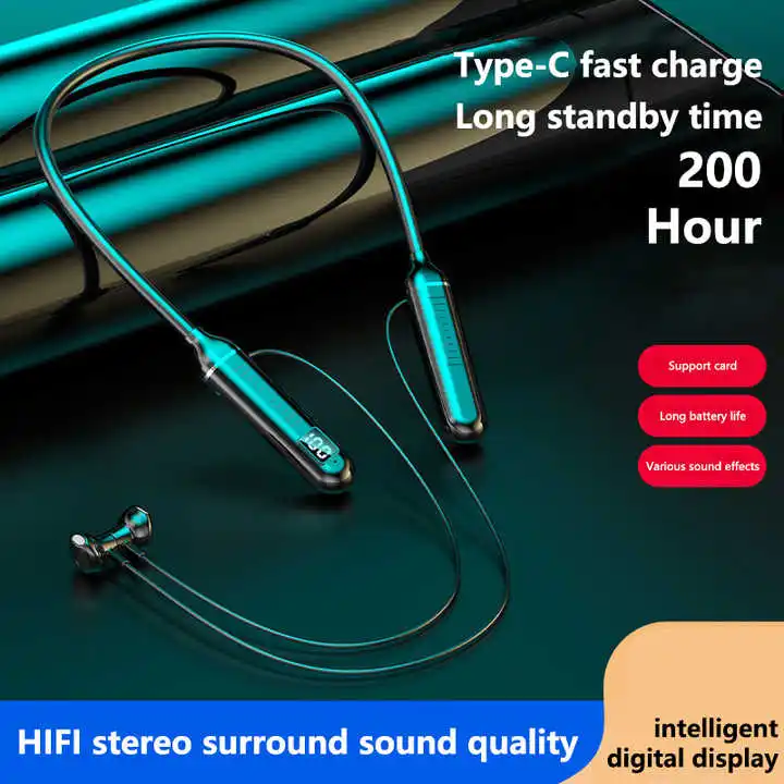Bluetooth V5.3 Wireless Earphone Super Long Standby Magnetic Sports Neckband Handsfree Headset with Power Display