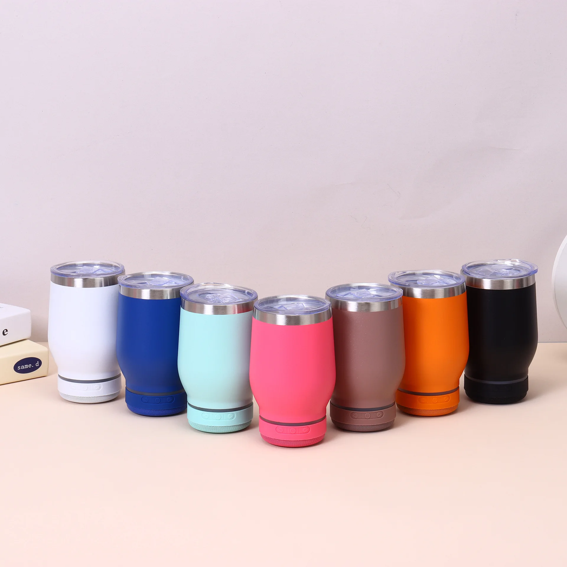 12oz wine tumbler wholesale type C blue-tooth speaker tumbler powder coated cups with lid smart cups for camping travel mugs