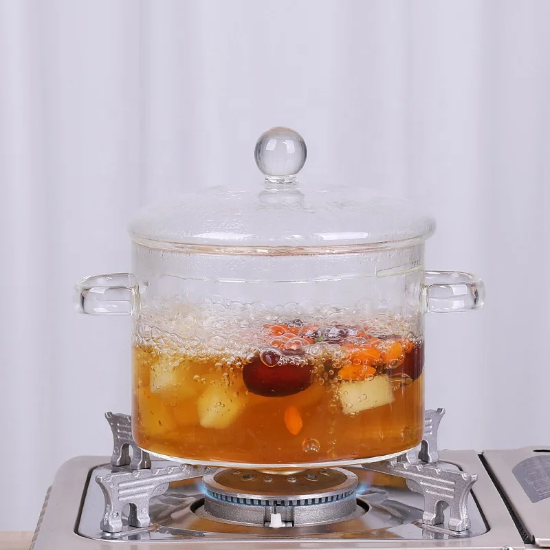 Hot sale high borosilicate soup pot clear glass cooking pot heat resistant  can be used for domestic