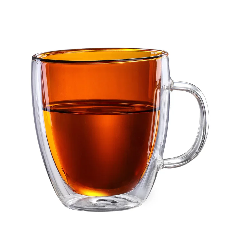 Hot selling wholesale price 350ml and 450ml colored inner layer double wall mug glass