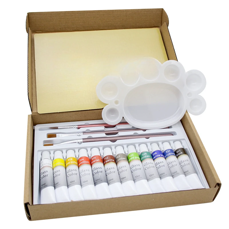 Acrylic Paint 12 colors 12ml glass pigment set for kids glass canvas DIY hand painted paint set