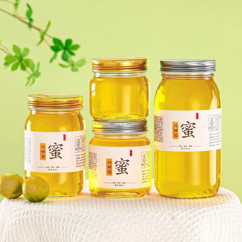 Factory Produced Food Grade Empty Clear Round Glass Honey Jar