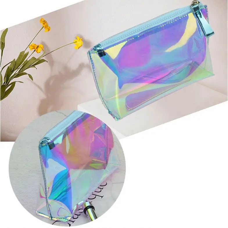 Hot Sale  Promotional  Cute  Laser Holographic TPU Travel  Portable Ladies Women  Make up Cosmetic Bag  Pouch Toiletry Bag