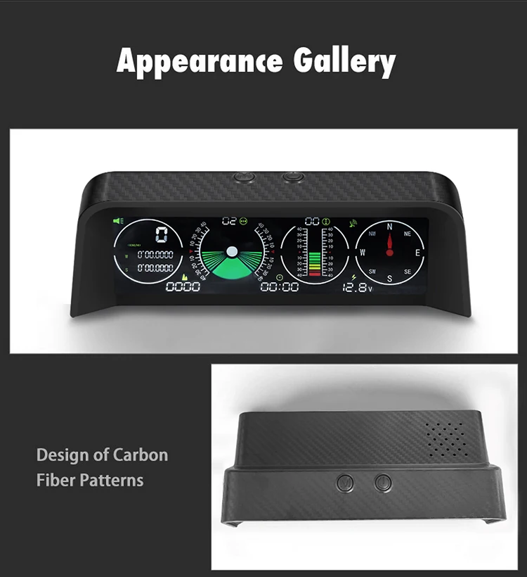 Vjoycar Auto Inclinometer Pitch Angle Alarm Off-road Latitude Longitude Display S90 Gps Slope Meter HUD