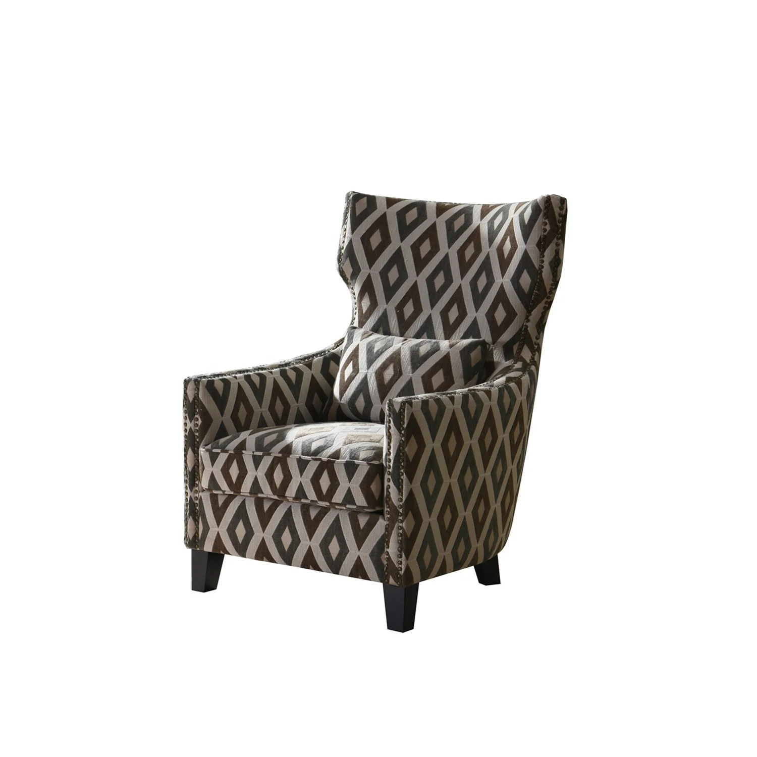 
High class restaurant fabric furniture luxury modern lounge leisure high fan back arm chair with solid wood leg for sitting room 