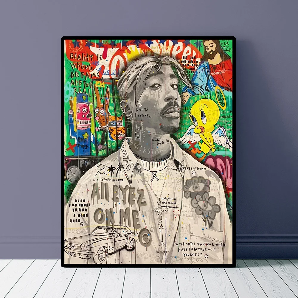 Graffiti Pop Art Singer Hip Hop Portrait Poster 2Pac Rapper Canvas Painting Print Wall Picture