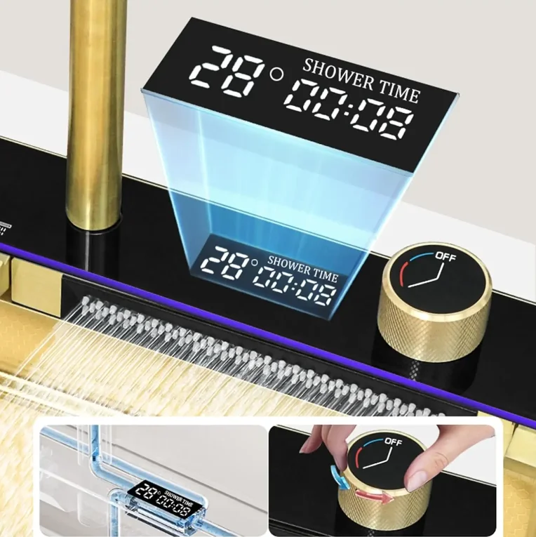 Gold SUS smart kitchen sink stainless steel hand made nano kitchen sink waterfall kitchen sink with digital display