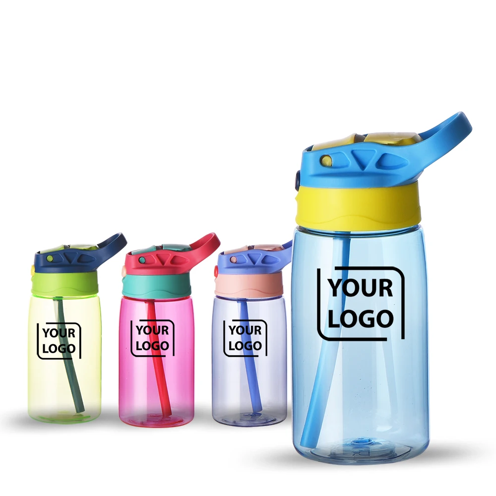 480ml New Style Pink PC Children Water Bottle With Straw Plastic Straw Water Bottle