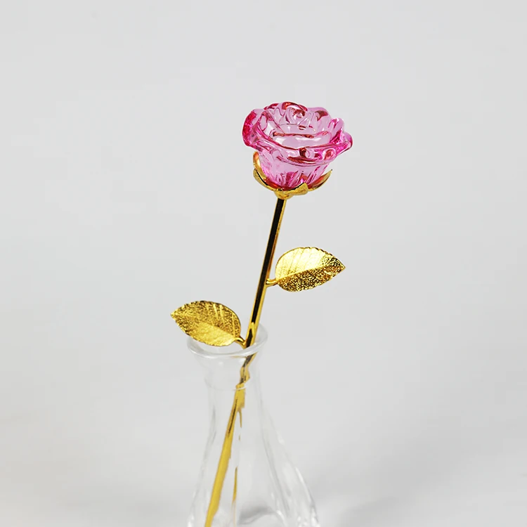 Hot Selling Amazon Clear Low Moq Wholesale Custom Crystal Pink Rose Flower Crystal