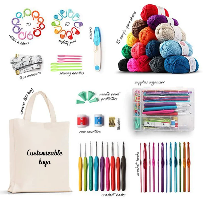 73 шт. полный набор инструментов «сделай сам» Набор для вязания крючком и пряжи сумка для хранения Набор для вязания крючком из ТПР