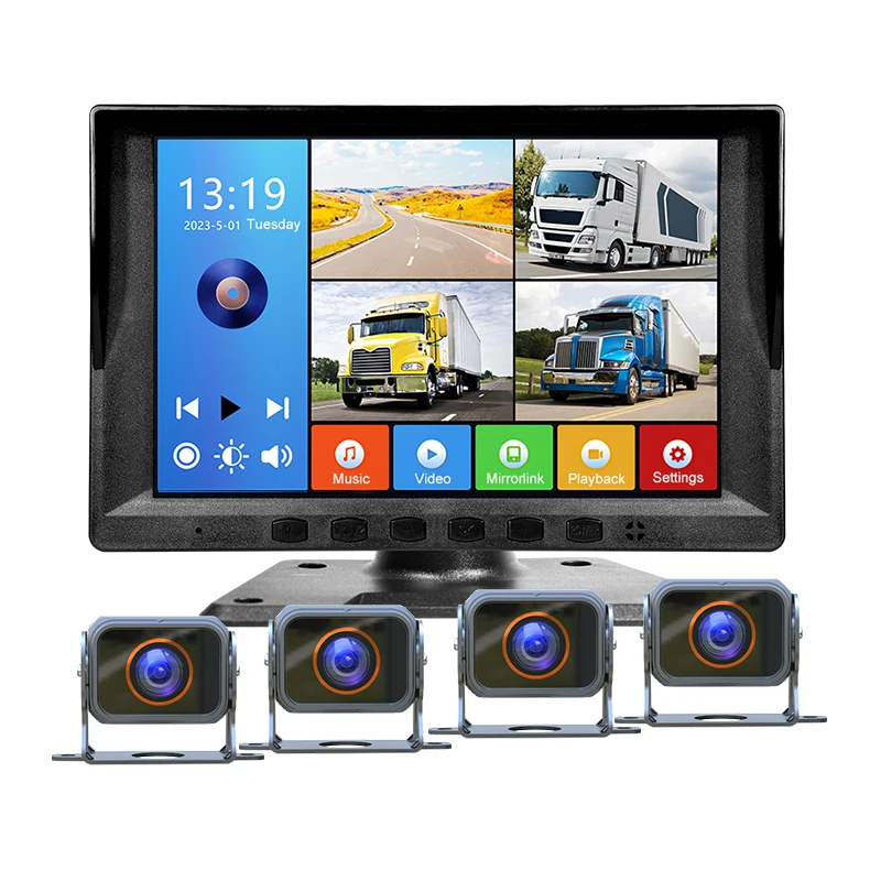 8 Inch 4CH MP5 Player Car DVR Recorder IPS Monitor 1080P Waterproof Backup Camera Kit for Truck Trailer Bus RV