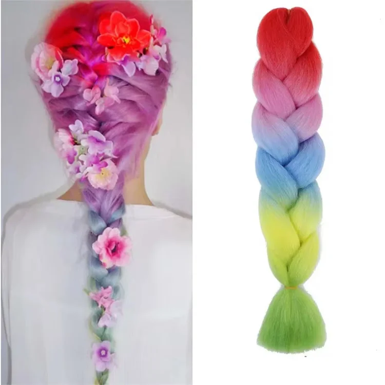Synthetic Jumbo Braiding Hair Ombre Rainbow Hair Extensions Festival Jumbo Crochet Hair Weaving Box Braids Hairpieces