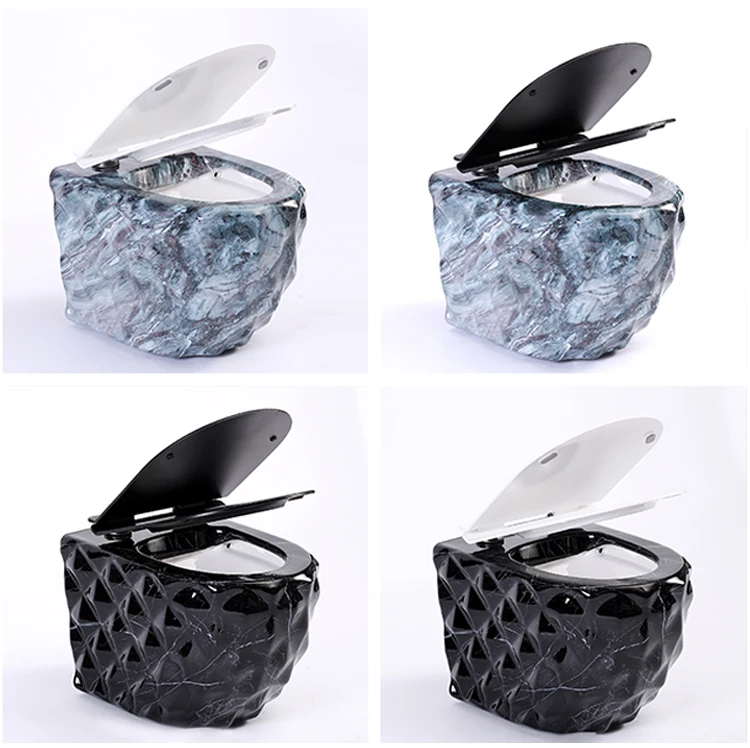 New Products Rock Grain Sky Blue Color Ceramic Closet Wall Mounted Toilet European WC Flushing System