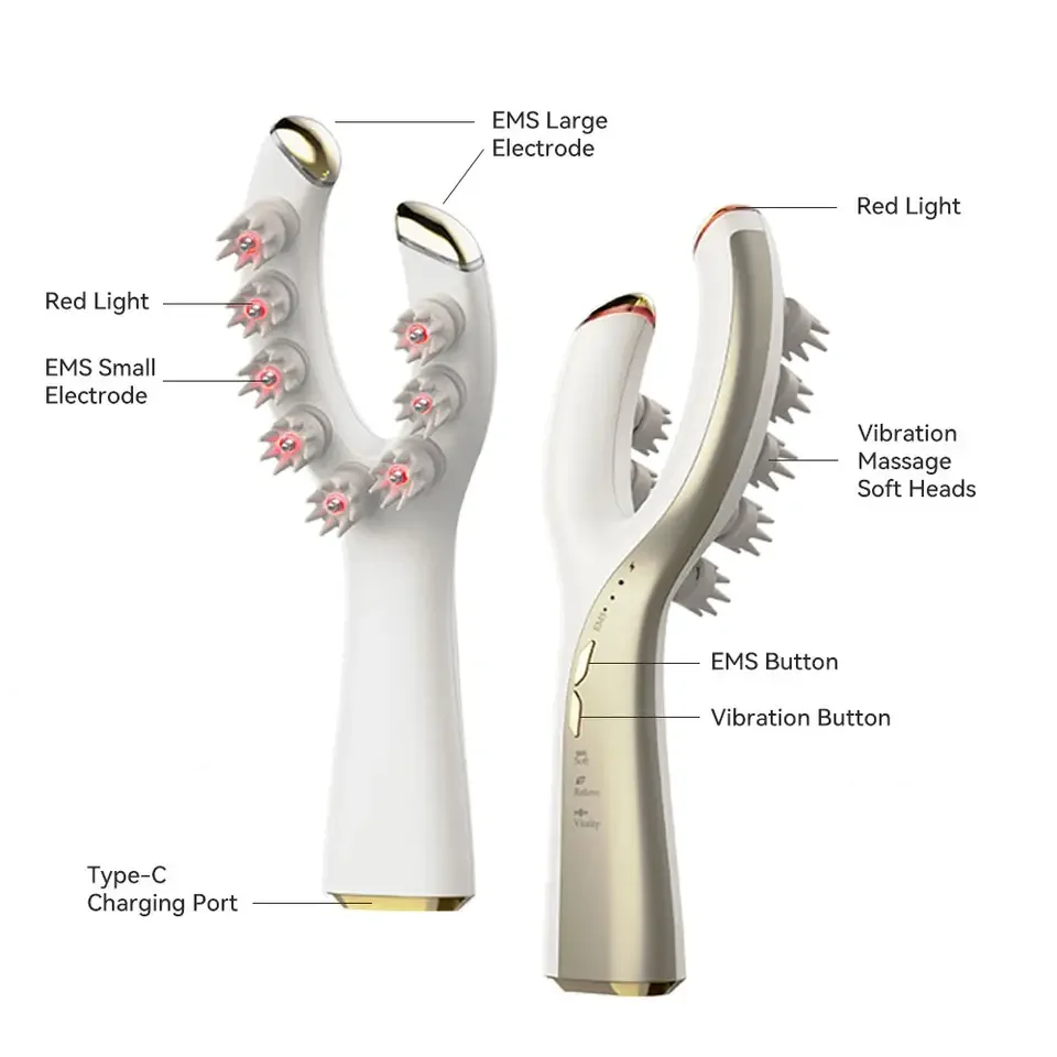 Cordless Electric Silicone Hair Scalp Massager Ems Vibration Stress Reliever Body Massage Comb  Red Light Hair Regrowth Comb