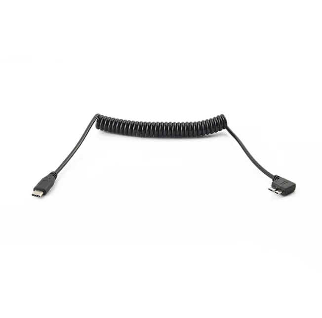 PU Spring USB C male to 90 degree Micro usb 3.0 male power charge data transfer cable