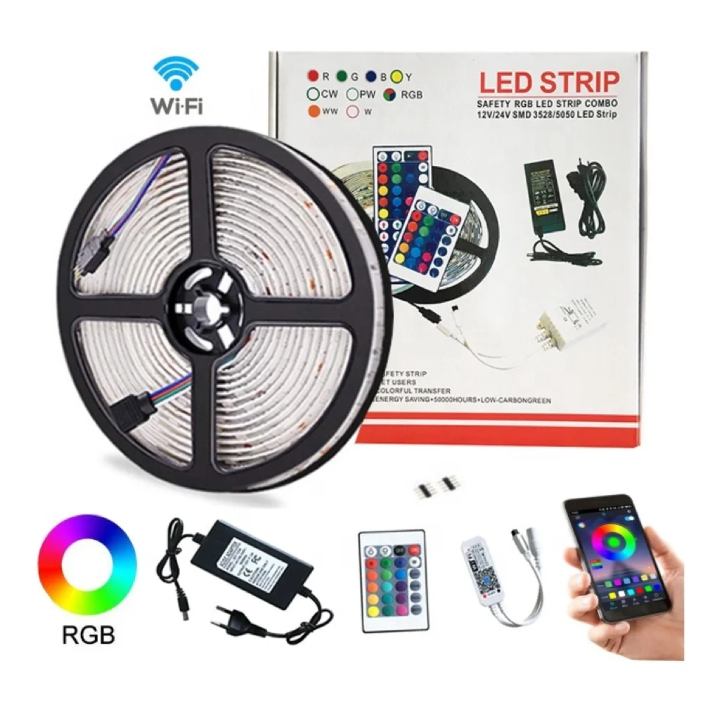
150LEDS 300LEDS SMD5050 DC12V 5m WIFI RGB Voice Led Strip Lighting Kit 
