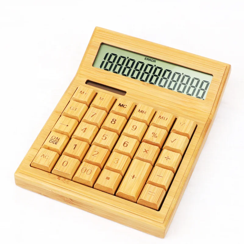 Изготовленный на заказ логотип лазерной гравировки 12 цифр Солнечный ЖК-дисплей калькулятор бамбука ручной работы научный калькулятор