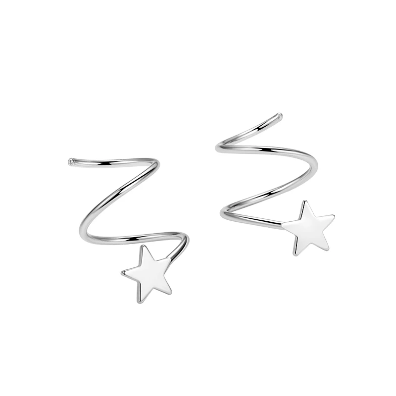 Simple Creative 925 Sterling Silver Star Studs Wrap Earring Women Girls Spiral Helix Ear Studs Cartilage Piercing
