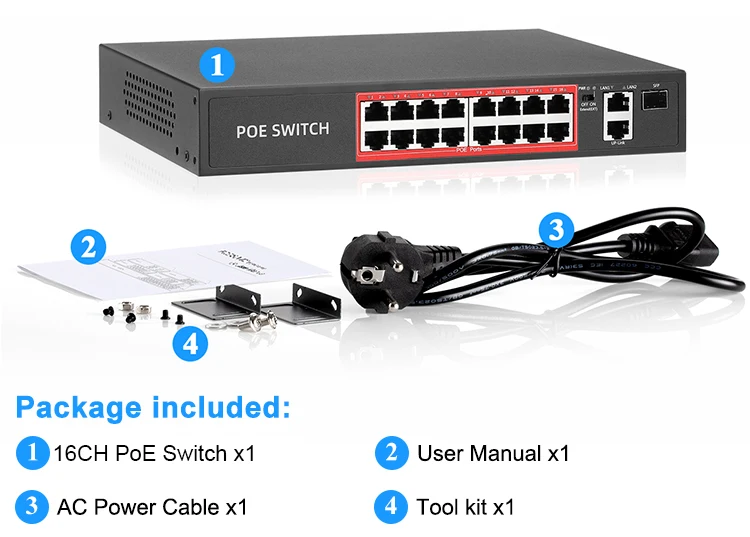 16-канальный poe Комплект коммутатора порт работает с 32ch nvr для
