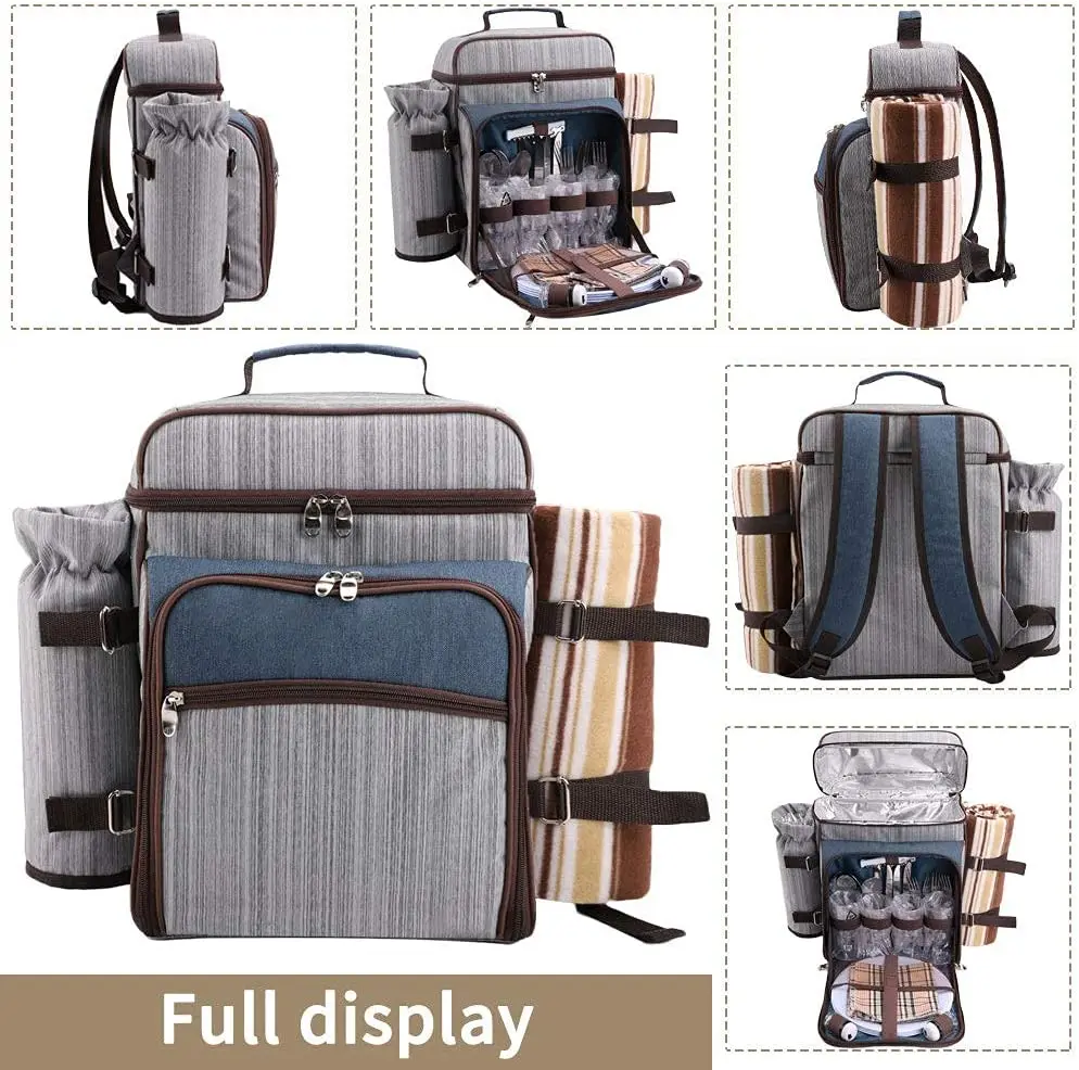 Picnic Backpack for 4 Persons All-in-One Portable Picnic Bag with Complete Cutlery Set &Waterproof Blanket for Camping Party