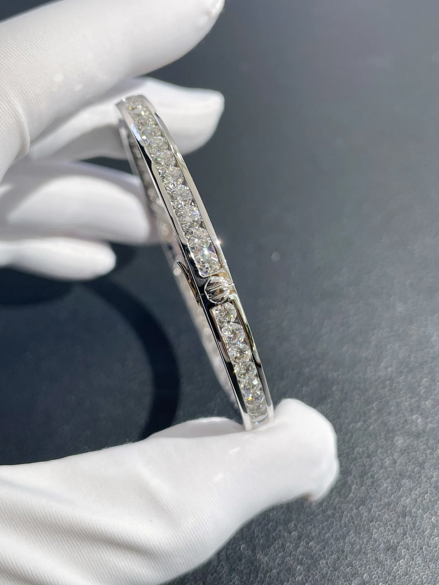 Moissanite Bracelets Engraved Gift Solid 14K White Gold 3.5mm Trendy Style Simple luxury Design Bracelet