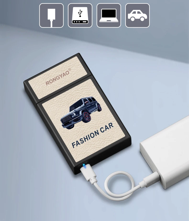Classic Design 2 in 1 Custom Logo Heated Coil Lighter Cigarette Case with TYPE-C Charging