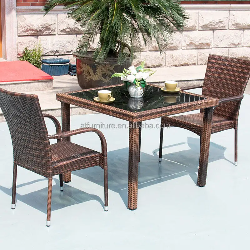 Customizable Design Summer European Garden Leisure Furniture Wicker Outdoor Furniture PE Rattan Station Stacking Chairs Set