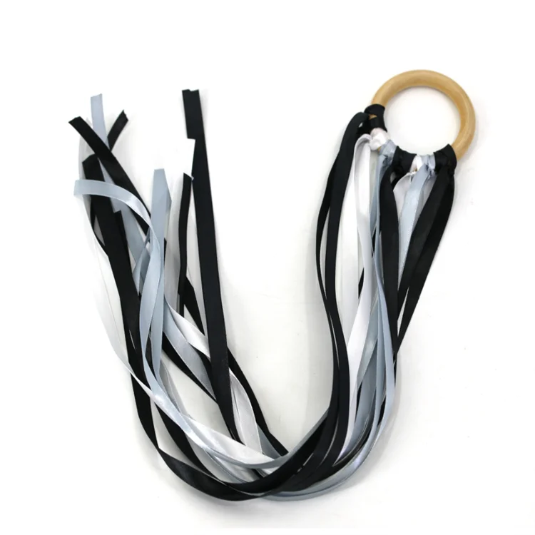 Rainbow Ribbon Rattle Natural Wooden Wind Wand Dancing  Learning newborn teether montessori educational toy wooden Sensory Toys