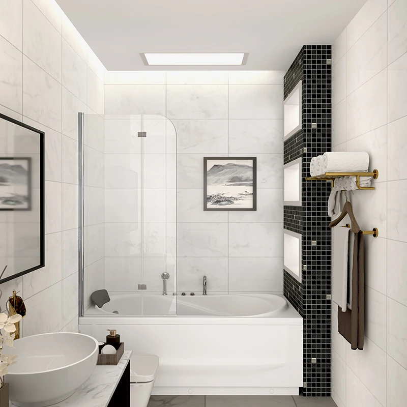 Bath Screen Pivot Door  Frameless Tempered Glass Bifold Bathtub Shower Door