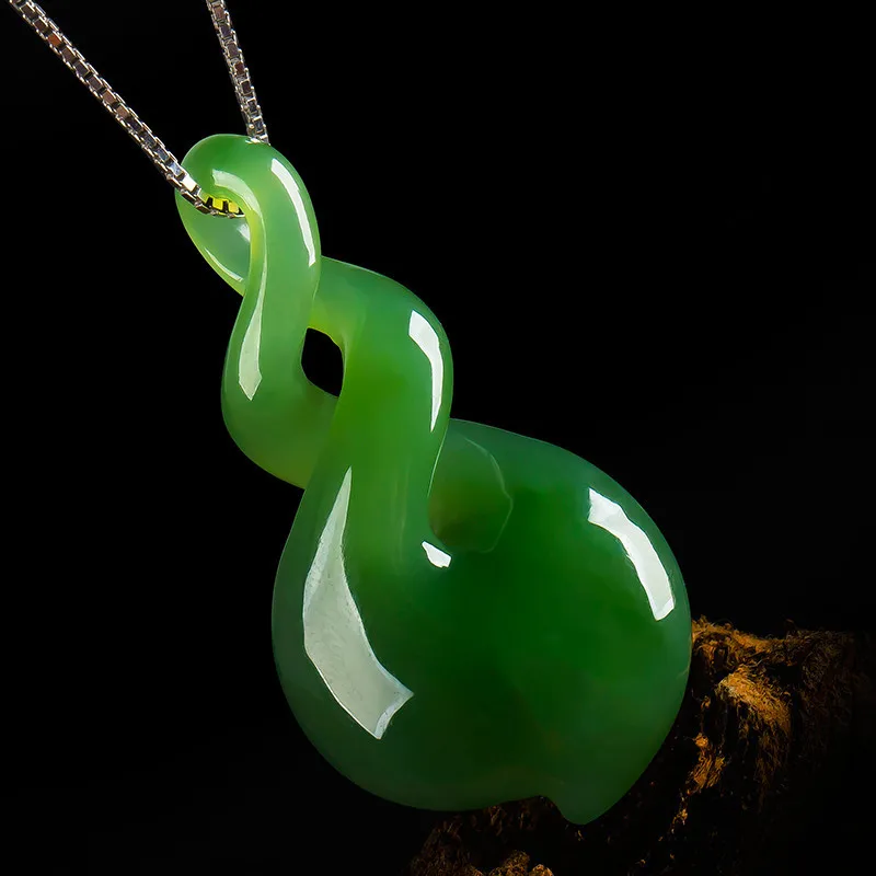 Mongolia Nephrite Jade Twist Pendant Jade Necklace Natural Greenstone Jade Double Twist Necklace