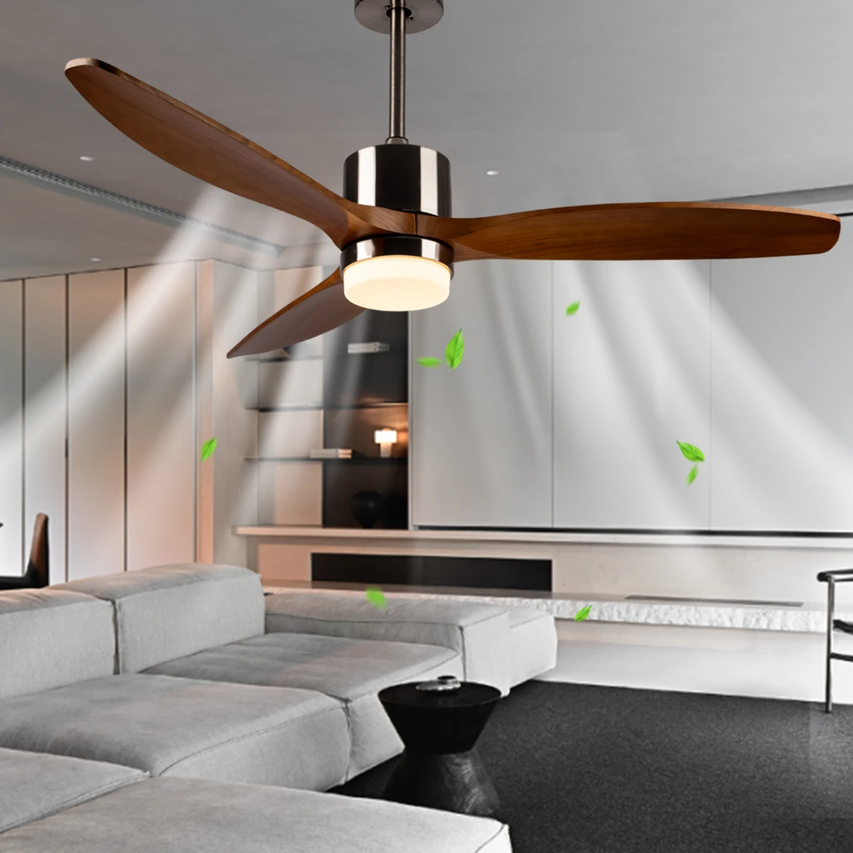 SLYNN Factory sells Nordic Style Minimalist Restaurant Solid Wood Ceiling Fan Lights