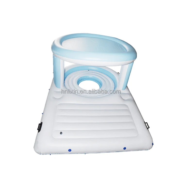 Custom Inflatable Pool Party Island Float water floating island with inflat dome tent 4 person inflatable raft tropical