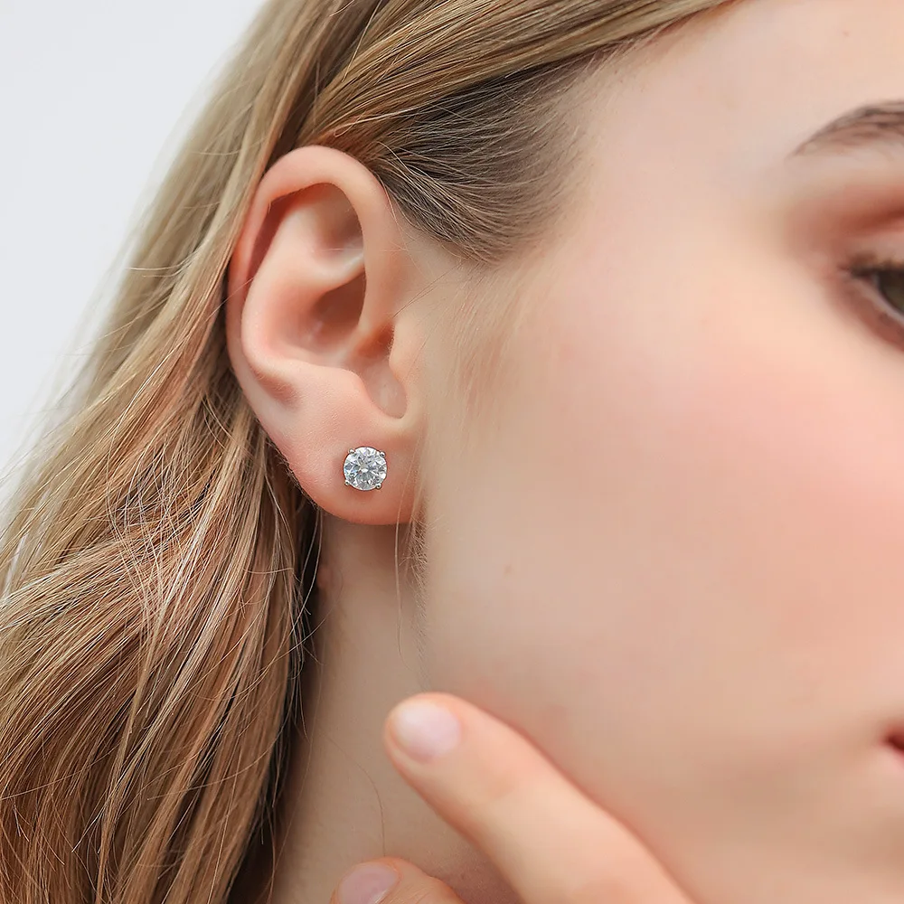 Sparkly 0.1-2CT Moissanite Stud 925 Sterling Silver 14K White Gold Jewelry Men GRA VVS Lab Created Diamond Earring Women