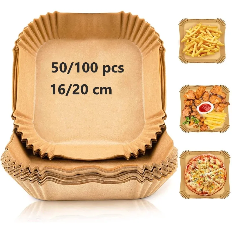 Eco Friendly Saqure 100 Pcs 10 8 Inch Steamer Mat Baking Paper Airfryer Air Fryer Pot Disposable Square Parchment Paper Liners