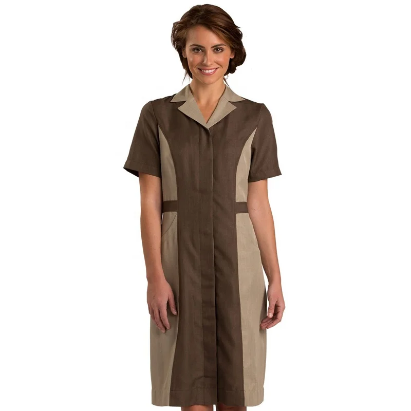 Wholesale Bulk Custom Logo Hotel Restaurant Hospitality Housekeeping Maids Uniform Dress with Deep Pockets