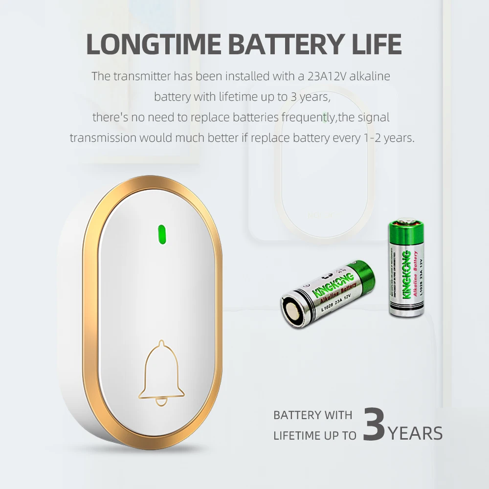 Ip44 Waterproof Wireless Doorbell Up to 300m Low Power Consumption Wireless Doorbell for Home Security