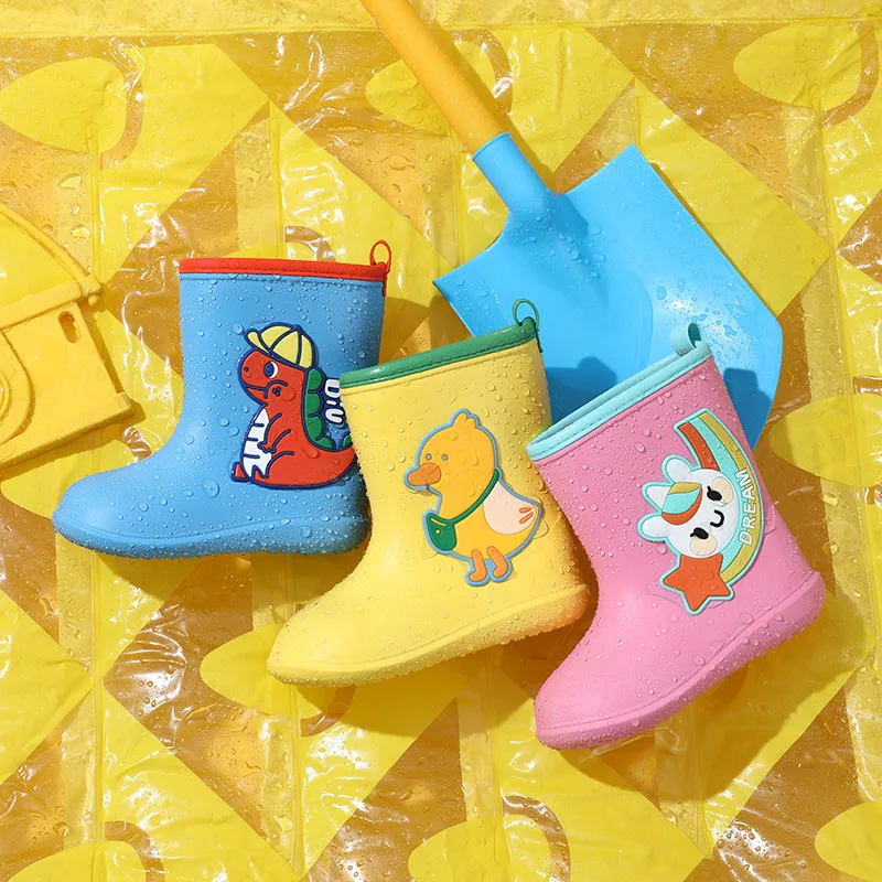 EVA Lightweight Waterproof Non-Slip Girls Boys Boots Lovely Cartoon Shoes Dinosaur Animal Patterns Toddler Children Rain Boots