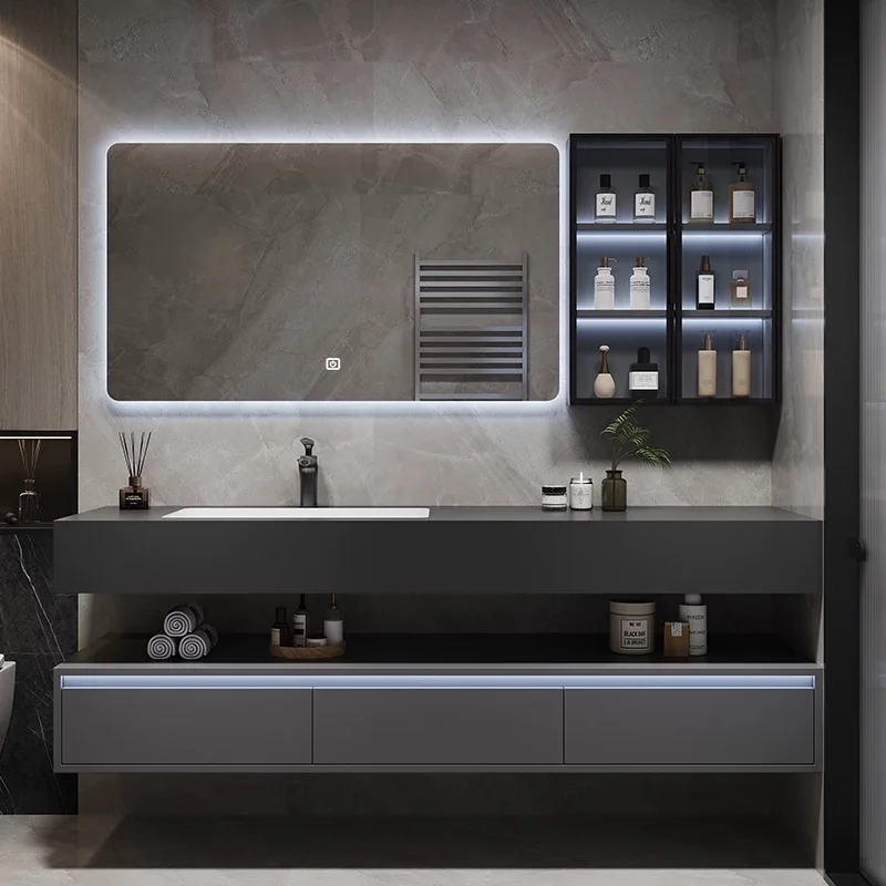 2024 custom wash basin modern bath set organizer floating vanity cabinet with sink countertops makeup bathroom vanities